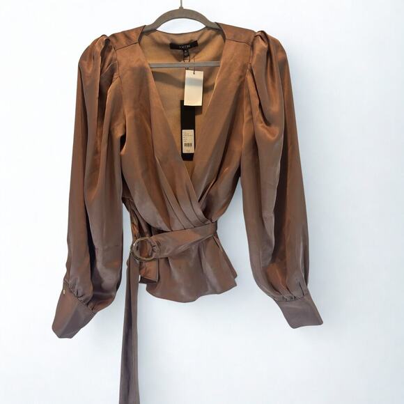 Toccin Remy Wrap Fawn Blouse with Ring Size S - Picture 2 of 4